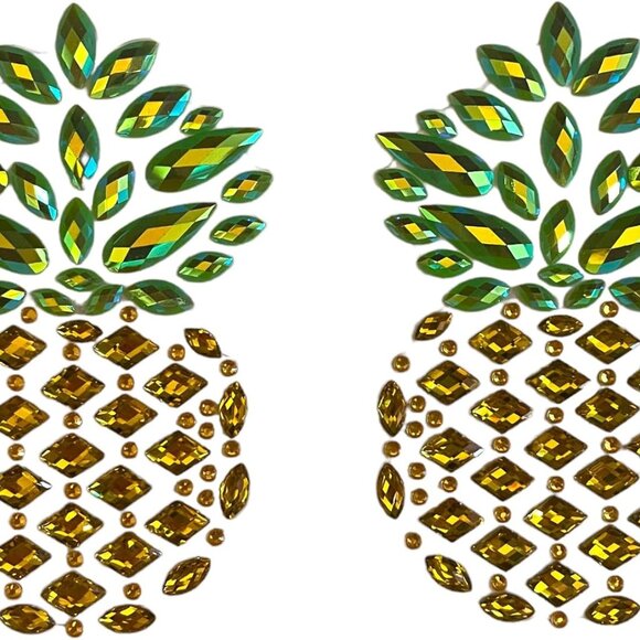 Pineapple Rhinestone Nipple Pasties Jeweled Cover Festival Rave Swimwear - Picture 1 of 7